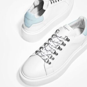 The Kooples Women's White Eyelet-detail Leather Trainers Sneakers - Sz 40